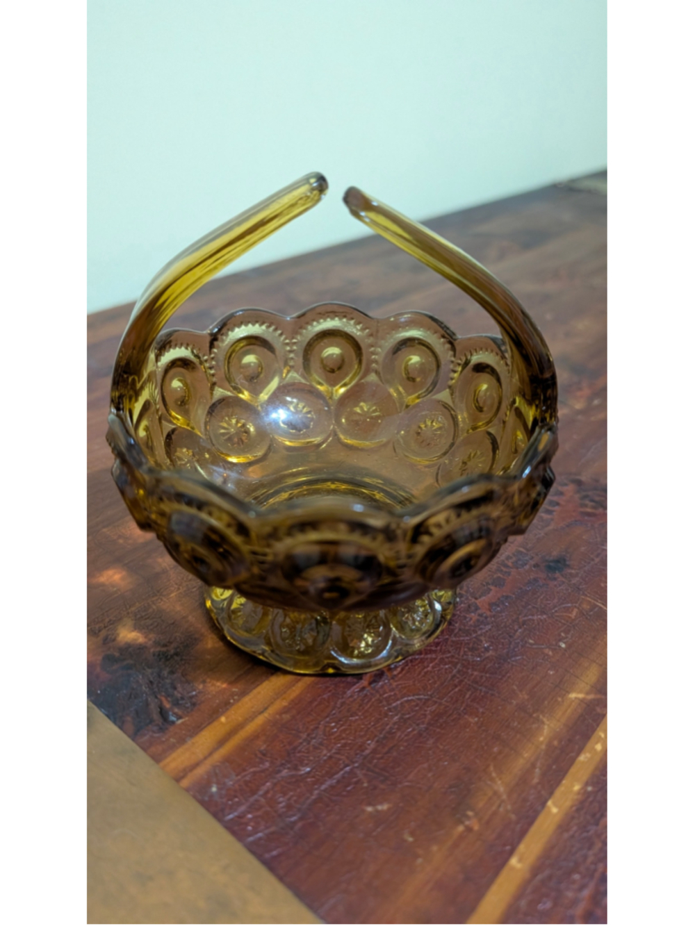 Unbranded Amber Glass Moon and Star Pattern Basket Serveware One Size